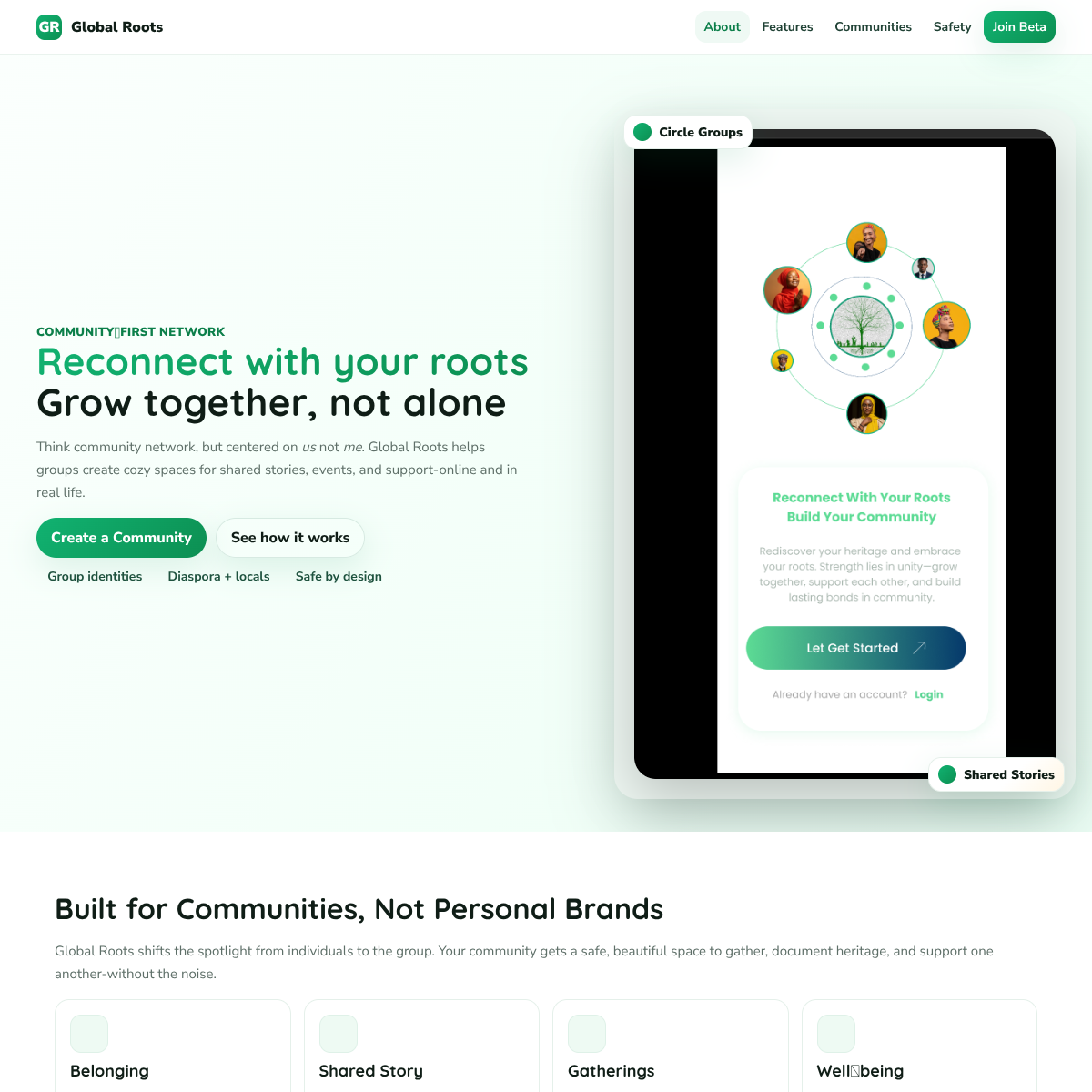 Preview of Global Roots community website