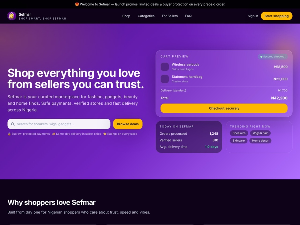 Preview of Sefmar e-commerce store